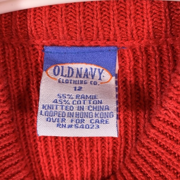 Old navy vintage Ramie zip up cardigan sweater mock neck boys girls 10 red white - Picture 2 of 5